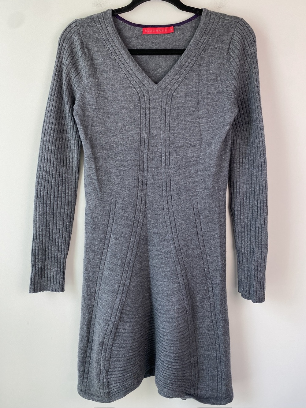 Krimson Klover Gray Merino Wool Knit Sweater Dress Medium Ribbed Fit Flare